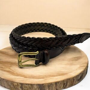 Belt Argentina Leather Braided Woven Men's Sz 38 Black Gold Buckle